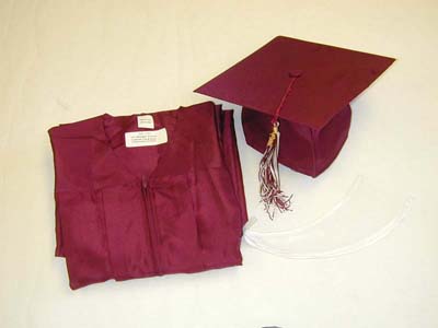 Burgundy Graduation Gowns, Maroon, Robes, Cap, Tassel, Polyester