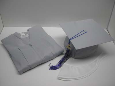silver graduation gown