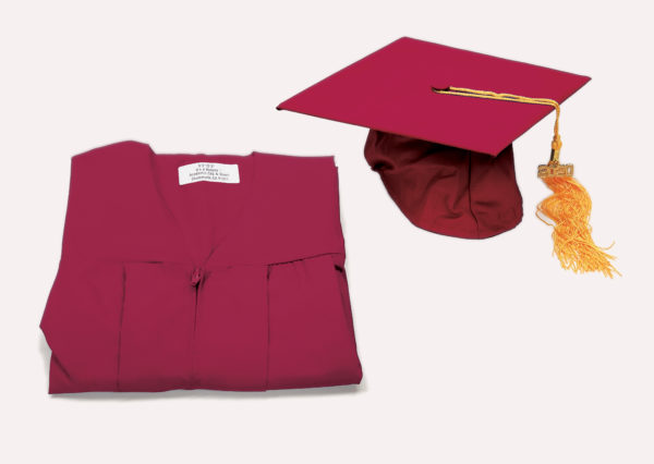 Maroon Graduation Cap and Gowns