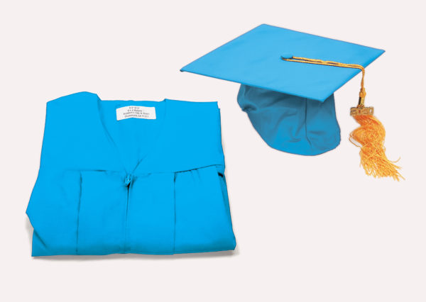 Light Blue Graduation Caps and Gowns