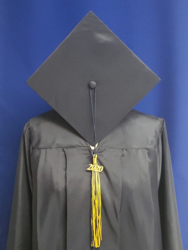 Navy cap and gown
