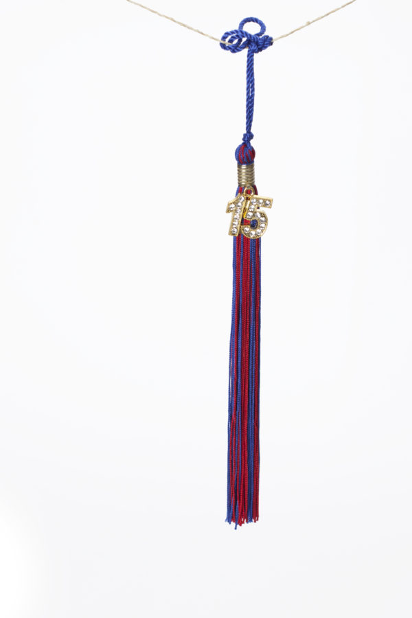Red and Blue tassel with bling bling drop